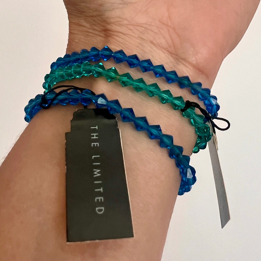 NWT The Limited Crystal Like Sparkly Bead Bracelet Set - Blue & Green - Picture 6 of 10